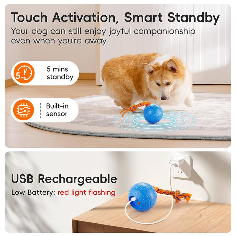 Potaroma Interactive Dog Ball Toy with Animal Sound and Chewing Rope for Puppy, Blue