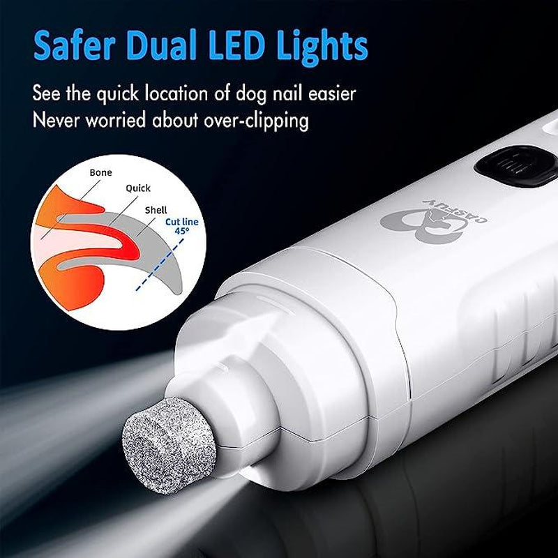 Dog Nail Grinder with 2 LED Light for Medium Large Dogs - 3X More Powerful 2-Speed Electric Rechargeable Pet Nail Trimmer Quiet Painless Paws Grooming & Smoothing Tool