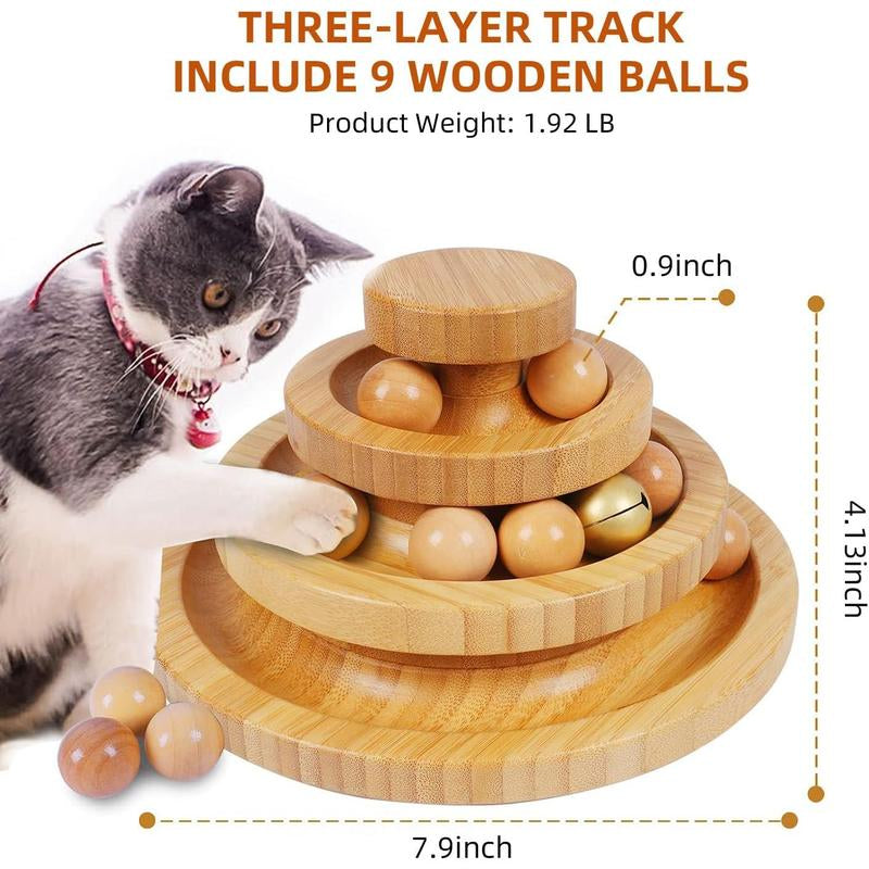 Cat Ball Track Toy,Kitty Toys Roller,3-Level Ball Tower with 9 Removable Balls,Interactive Cat Toy, DIY Circle Fun Toy for Kitten Mental Physical Exercise - Medium Size Boredom Relief Bore Cat Exercise Toy