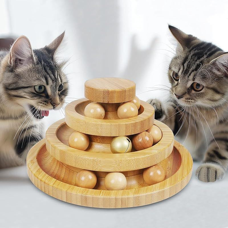 Cat Ball Track Toy,Kitty Toys Roller,3-Level Ball Tower with 9 Removable Balls,Interactive Cat Toy, DIY Circle Fun Toy for Kitten Mental Physical Exercise - Medium Size Boredom Relief Bore Cat Exercise Toy