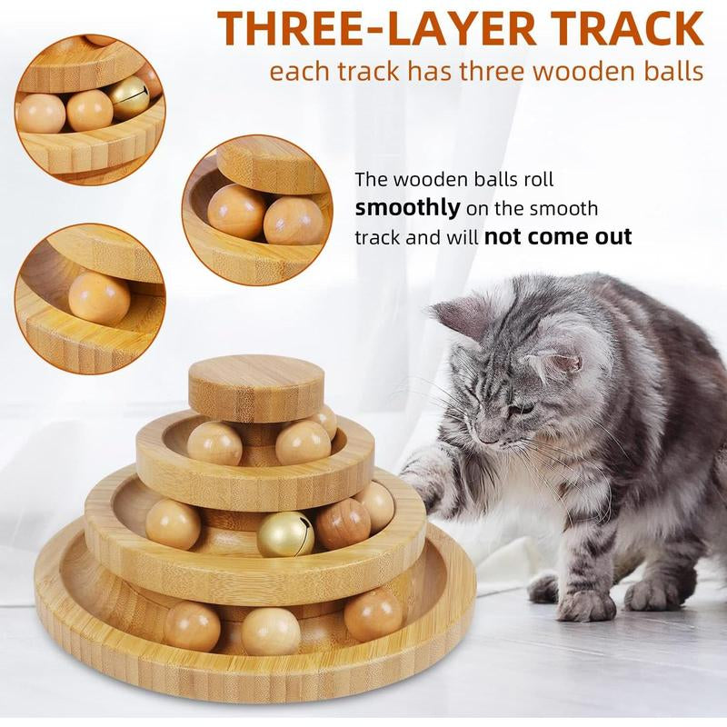 Cat Ball Track Toy,Kitty Toys Roller,3-Level Ball Tower with 9 Removable Balls,Interactive Cat Toy, DIY Circle Fun Toy for Kitten Mental Physical Exercise - Medium Size Boredom Relief Bore Cat Exercise Toy