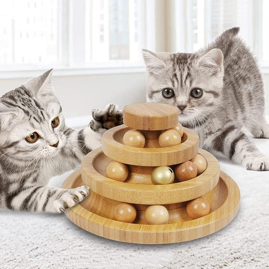 Cat Ball Track Toy,Kitty Toys Roller,3-Level Ball Tower with 9 Removable Balls,Interactive Cat Toy, DIY Circle Fun Toy for Kitten Mental Physical Exercise - Medium Size Boredom Relief Bore Cat Exercise Toy
