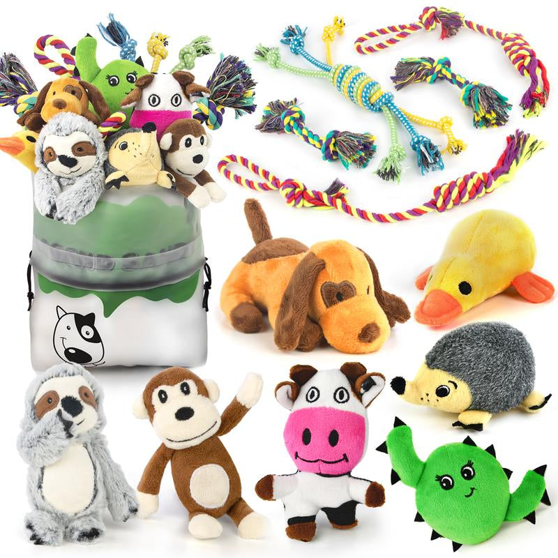 Dog Squeaky Toys for Small Dogs, Puppy Toys for Teething Cute Small Dog Toys Stuffed Plush Dog Toy Bundle Natural Cotton Puppy Rope Toy Dog Chew Toys for Puppies Pet Toys for Dogs (12 PACK PUPPY TOYS)