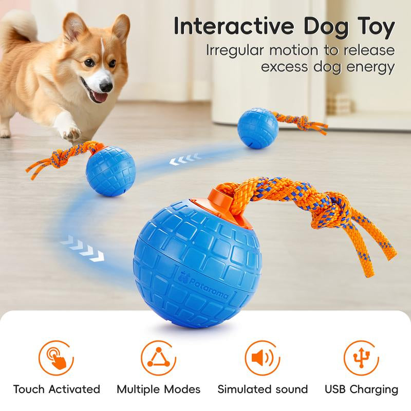 Potaroma Interactive Dog Ball Toy with Animal Sound and Chewing Rope for Puppy, Blue
