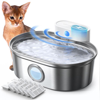 Uahpet Wireless Stainless Steel Cat Water Fountain Pro, Smart Water Dispenser with Replacement Filters, Drinking Bowl for Cats Dogs Rabbits