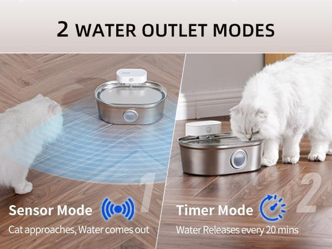 Uahpet Wireless Stainless Steel Cat Water Fountain Pro, Smart Water Dispenser with Replacement Filters, Drinking Bowl for Cats Dogs Rabbits