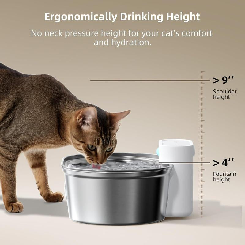 Uahpet Wireless Stainless Steel Cat Water Fountain Pro, Smart Water Dispenser with Replacement Filters, Drinking Bowl for Cats Dogs Rabbits