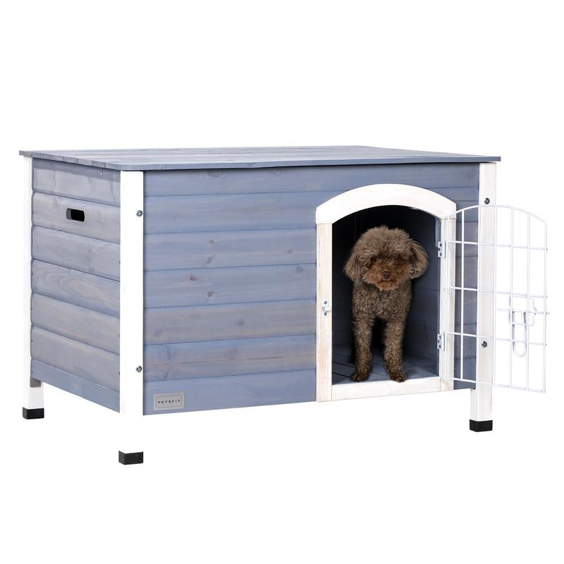 Petsfit Small Dog House for Small Dogs Indoor, Wooden Dog House with Elevated Floor&Anti-Slip Bottom, 31.5''L×21.5''W×21''H