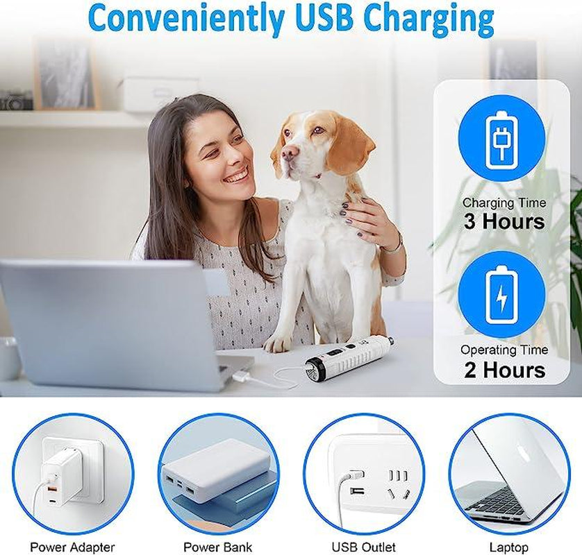 Dog Nail Grinder with 2 LED Light for Medium Large Dogs - 3X More Powerful 2-Speed Electric Rechargeable Pet Nail Trimmer Quiet Painless Paws Grooming & Smoothing Tool