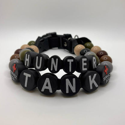 Personalized Dog Collar CAMO EDITION Hunter Tank Custom Name 3D-Printed Block Letters Vibrant Beads Adjustable Fit Durable Design Hand Wash Only
