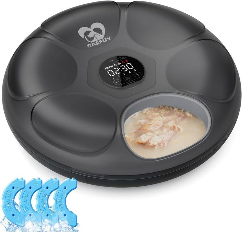 Automatic Cat Feeder Cordless - Automatic Cat Food Dispenser for Wet Moist Food with 4 Ice Packs Rechargeable Auto Feeder for Cats