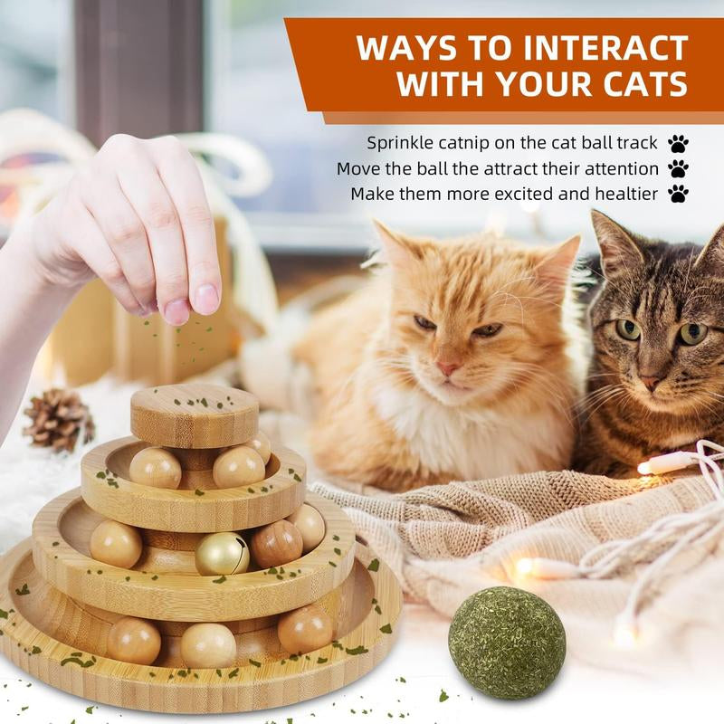 Cat Ball Track Toy,Kitty Toys Roller,3-Level Ball Tower with 9 Removable Balls,Interactive Cat Toy, DIY Circle Fun Toy for Kitten Mental Physical Exercise - Medium Size Boredom Relief Bore Cat Exercise Toy