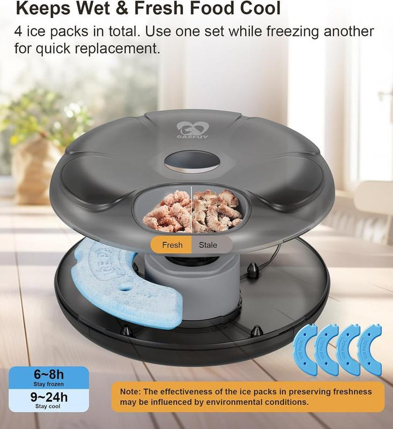 Automatic Cat Feeder Cordless - Automatic Cat Food Dispenser for Wet Moist Food with 4 Ice Packs Rechargeable Auto Feeder for Cats