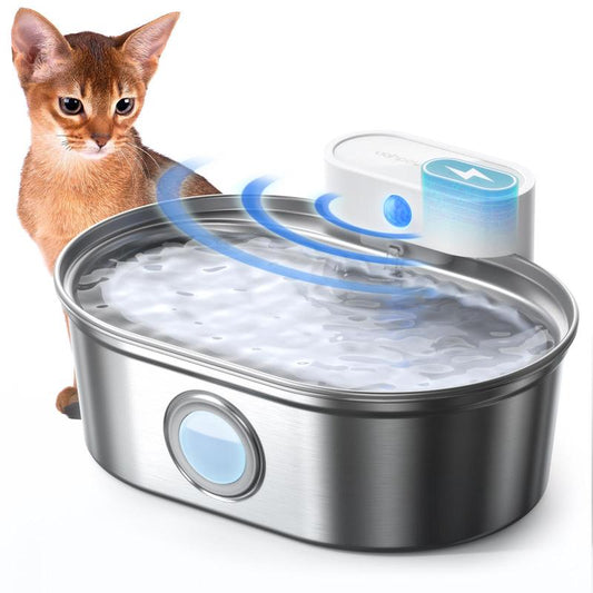 Uahpet Wireless Stainless Steel Cat Water Fountain Pro, Smart Water Dispenser with Replacement Filters, Drinking Bowl for Cats Dogs Rabbits