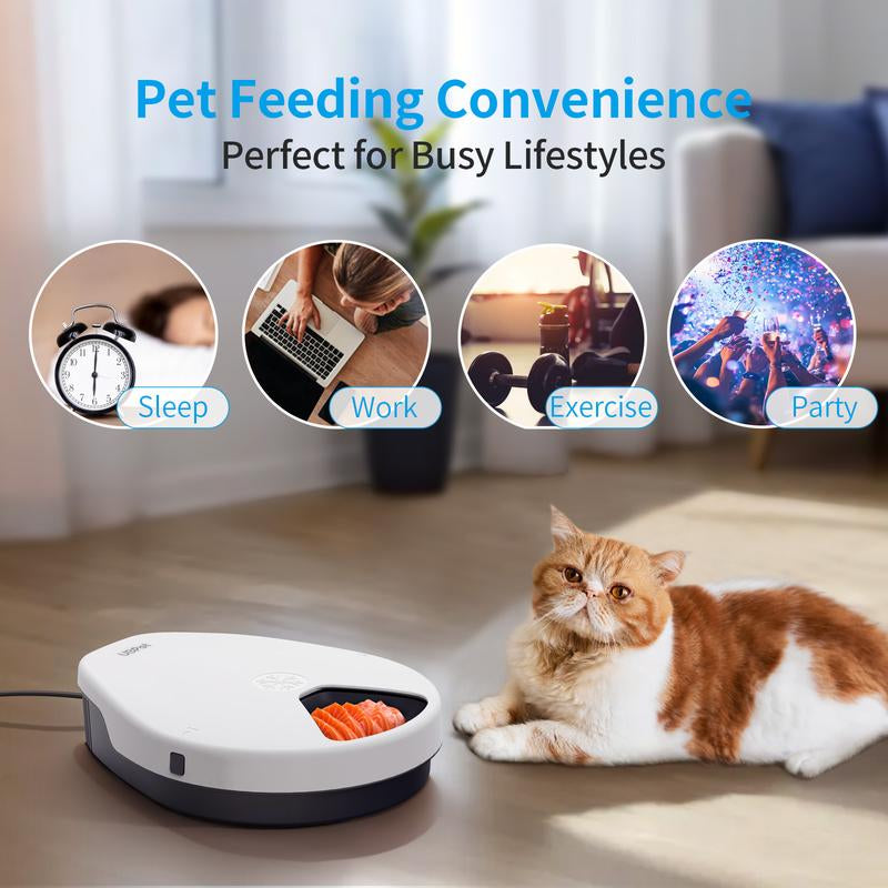 Ubpet Refrigerated Automatic Cat Feeder Wet Food, Wired Auto Cat Dog Food Dispenser for Dry & Wet Food, 5 Meal Timed All-Day Freshness, Semiconductor Cooling, 3 Cooling Modes, Pet Feeder Dish Supplies for Cats & Small Dogs, Easy Clean, Gift for Pets
