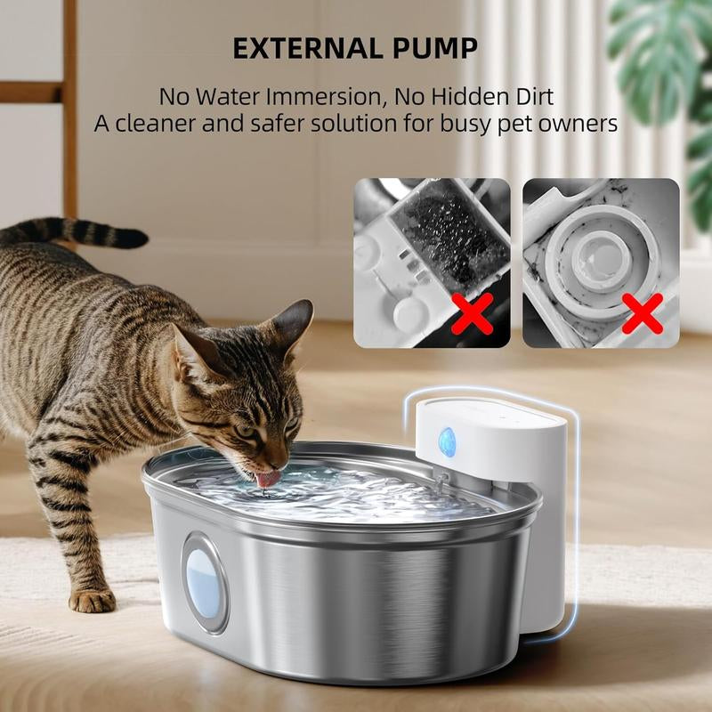 Uahpet Wireless Stainless Steel Cat Water Fountain Pro, Smart Water Dispenser with Replacement Filters, Drinking Bowl for Cats Dogs Rabbits