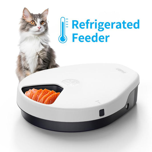 Ubpet Refrigerated Automatic Cat Feeder Wet Food, Wired Auto Cat Dog Food Dispenser for Dry & Wet Food, 5 Meal Timed All-Day Freshness, Semiconductor Cooling, 3 Cooling Modes, Pet Feeder Dish Supplies for Cats & Small Dogs, Easy Clean, Gift for Pets