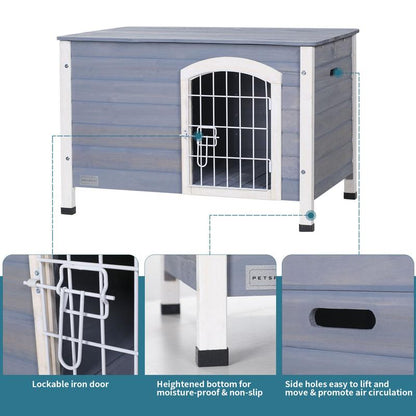 Petsfit Small Dog House for Small Dogs Indoor, Wooden Dog House with Elevated Floor&Anti-Slip Bottom, 31.5''L×21.5''W×21''H