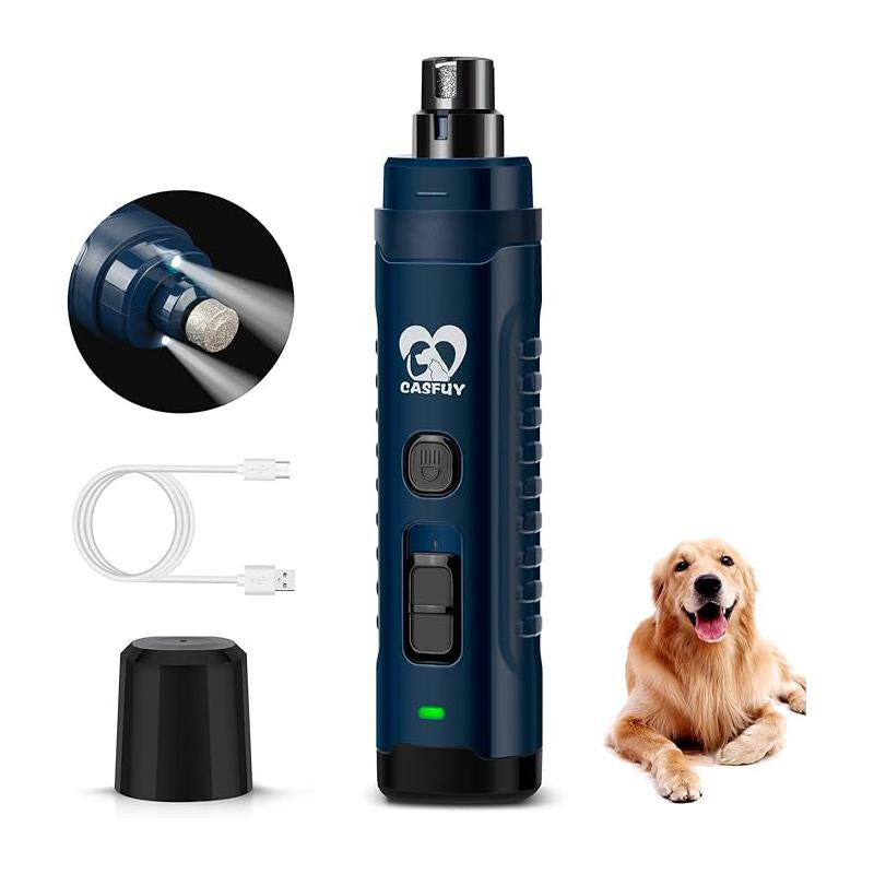 Dog Nail Grinder with 2 LED Light for Medium Large Dogs - 3X More Powerful 2-Speed Electric Rechargeable Pet Nail Trimmer Quiet Painless Paws Grooming & Smoothing Tool