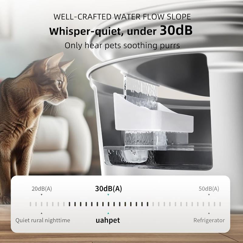 Uahpet Wireless Stainless Steel Cat Water Fountain Pro, Smart Water Dispenser with Replacement Filters, Drinking Bowl for Cats Dogs Rabbits