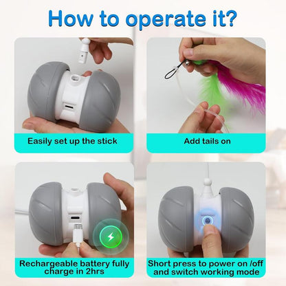 Interactive Cat Toys for Indoor Cats, Motion Activated Cat Toys, Automatic with Extra Longfeather Wand,Usb Rechargeable Durable Inflatable Interactive Cat Toys