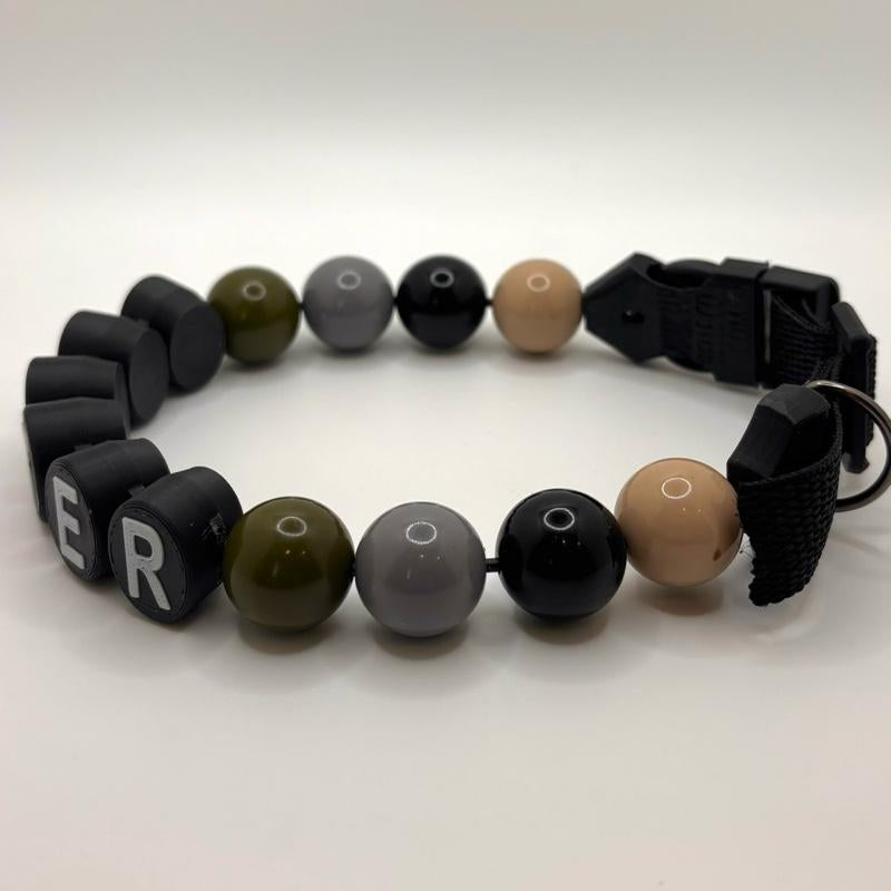 Personalized Dog Collar CAMO EDITION Hunter Tank Custom Name 3D-Printed Block Letters Vibrant Beads Adjustable Fit Durable Design Hand Wash Only