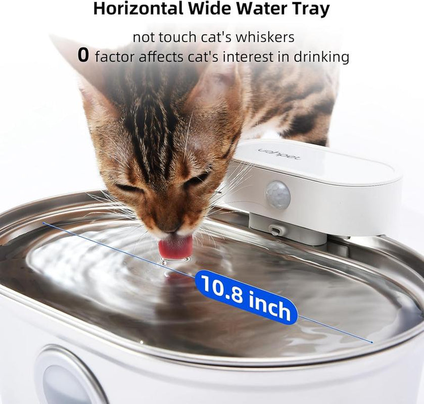 Uahpet Wireless Stainless Steel Cat Water Fountain Pro, Smart Water Dispenser with Replacement Filters, Drinking Bowl for Cats Dogs Rabbits