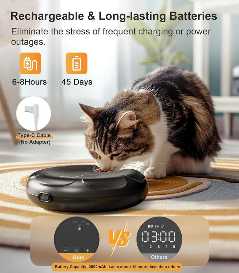 Automatic Cat Feeder Cordless - Automatic Cat Food Dispenser for Wet Moist Food with 4 Ice Packs Rechargeable Auto Feeder for Cats