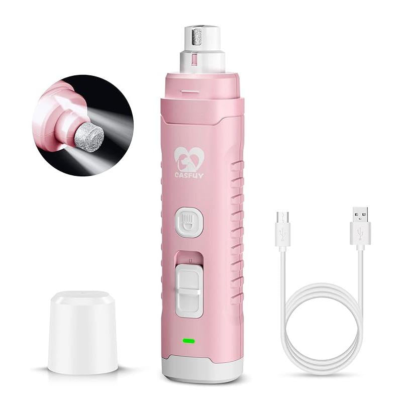 Dog Nail Grinder with 2 LED Light for Medium Large Dogs - 3X More Powerful 2-Speed Electric Rechargeable Pet Nail Trimmer Quiet Painless Paws Grooming & Smoothing Tool