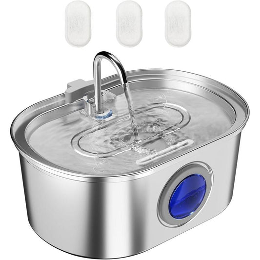 0.8Gal/108Oz Automatic Cat Water Fountain Stainless Steel, Pet Water Fountain, 3 Replacement Carbon Filters, Quiet Pump, Suitable for Cats, Dogs and Multi-Pet Households (Elliptical)