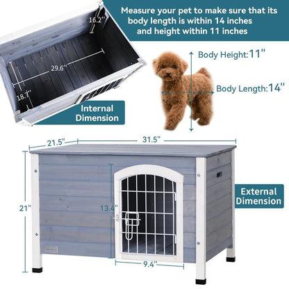 Petsfit Small Dog House for Small Dogs Indoor, Wooden Dog House with Elevated Floor&Anti-Slip Bottom, 31.5''L×21.5''W×21''H