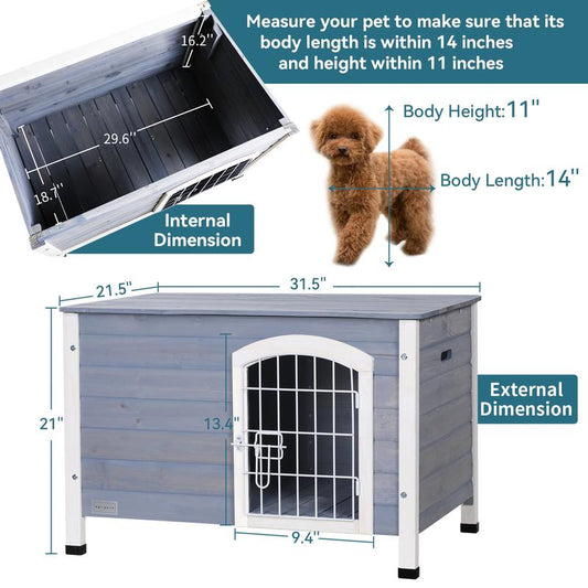 Petsfit Small Dog House for Small Dogs Indoor, Wooden Dog House with Elevated Floor&Anti-Slip Bottom, 31.5''L×21.5''W×21''H