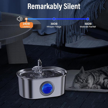 0.8Gal/108Oz Automatic Cat Water Fountain Stainless Steel, Pet Water Fountain, 3 Replacement Carbon Filters, Quiet Pump, Suitable for Cats, Dogs and Multi-Pet Households (Elliptical)