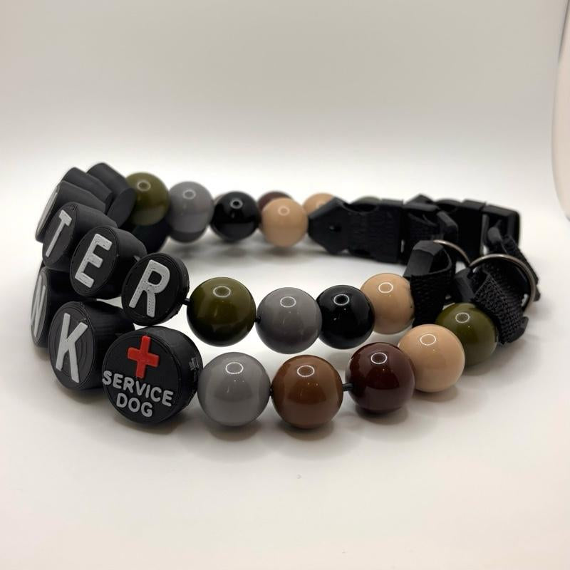 Personalized Dog Collar CAMO EDITION Hunter Tank Custom Name 3D-Printed Block Letters Vibrant Beads Adjustable Fit Durable Design Hand Wash Only